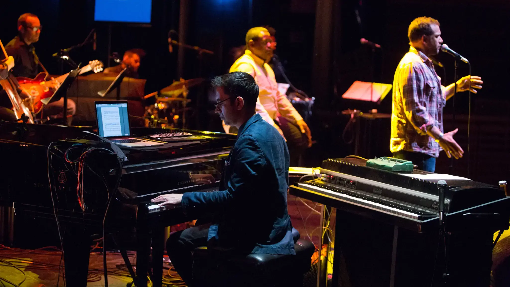 Vijay Iyer performing in Holding It Down: The Veterans&rsquo; Dreams Project&nbsp;at the Kimmel Center for the Performing Arts, 2016. Photo by Alexander Iziliaev.