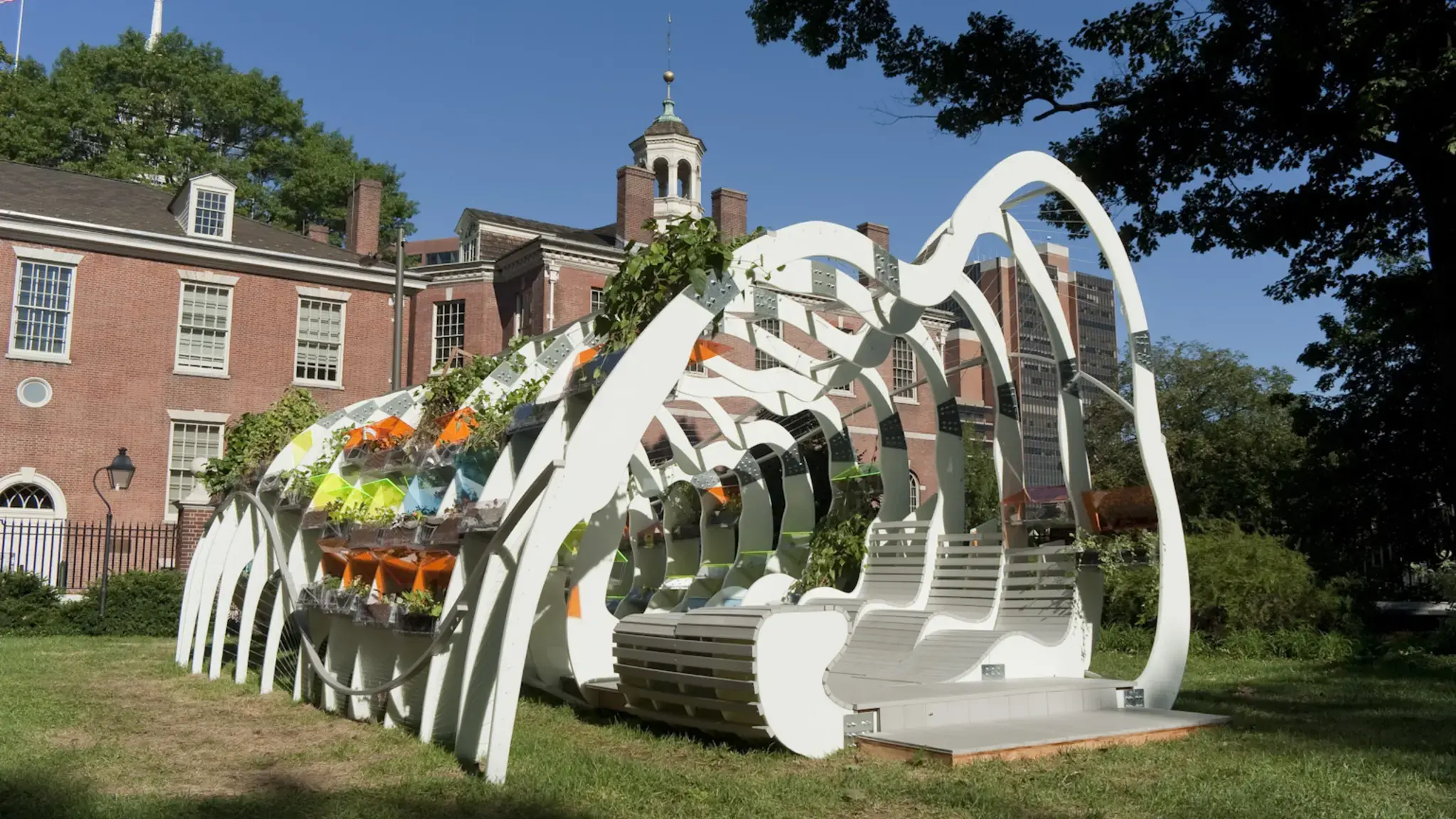 The Greenhouse Projects&nbsp;installation at the American Philosophical Society Museum, designed by architect and 2010 Pew Fellow Jenny Sabin. Photo courtesy of the American Philosophical Society Museum.