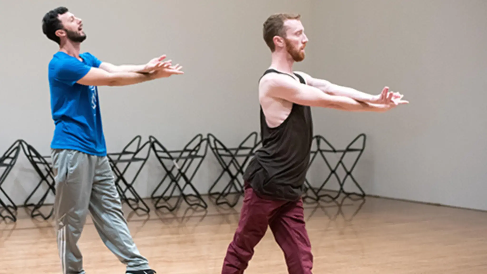 Rehearsal photo of DUO by William Forsythe at the Philadelphia Museum of Art on September 12, 2016. Performance by Brigel Gjoka and Riley Watts.