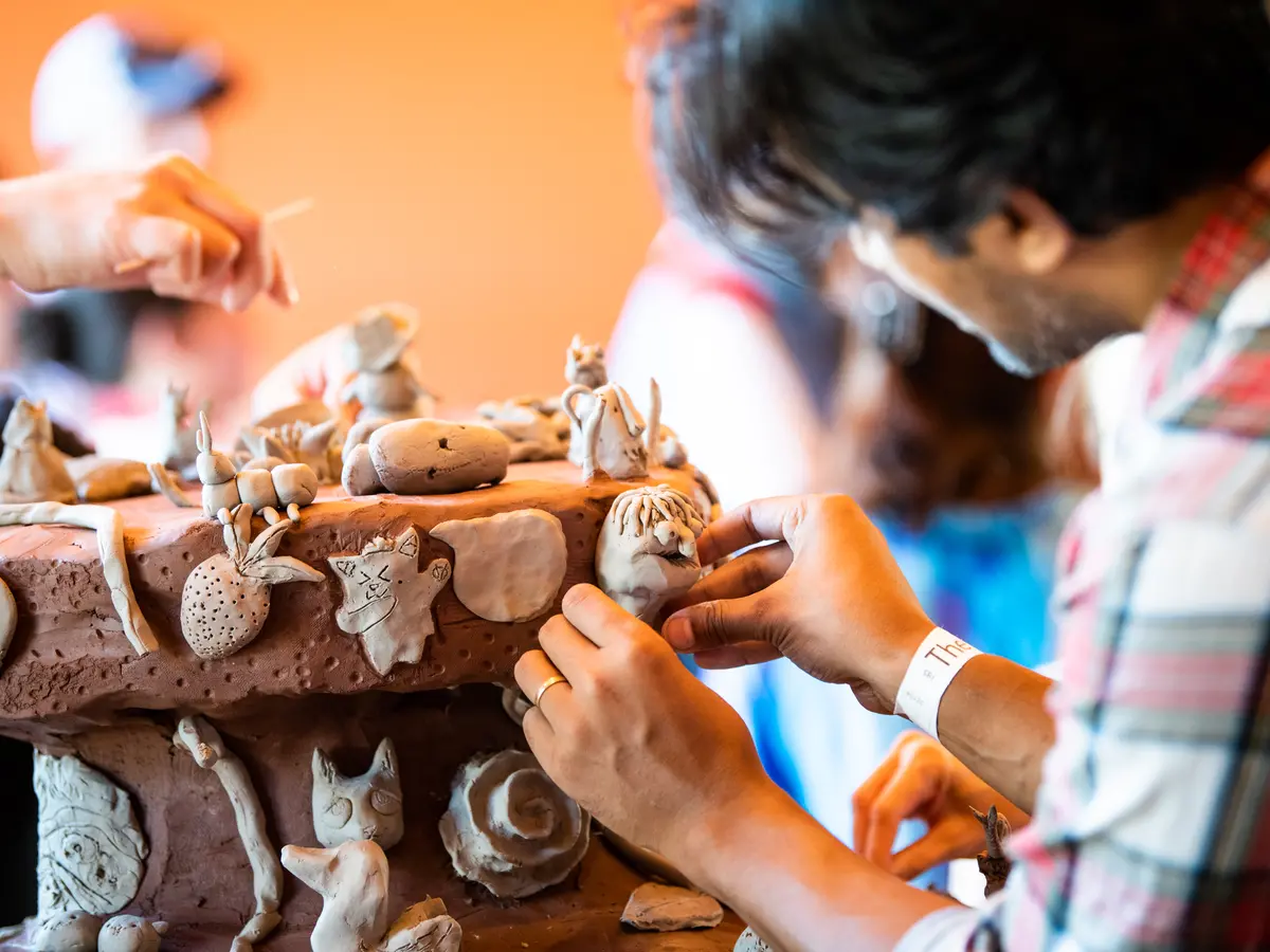 Group sculpture created at Clay Fest 2023, The Clay Studio, Philadelphia, PA. Photo by CJ Lewis.&nbsp;