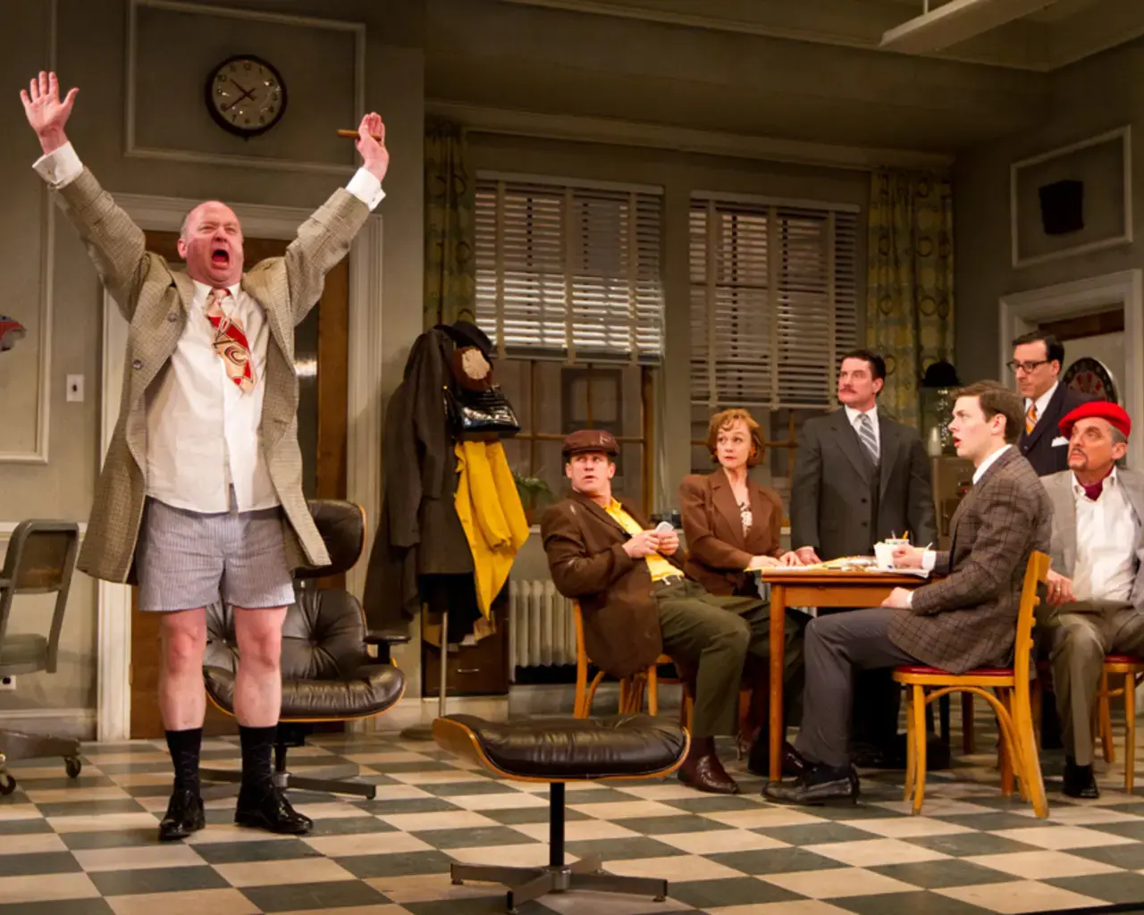Peter Pryor and the cast of Laughter on the 23rd Floor. Photo by Mark Garvin.