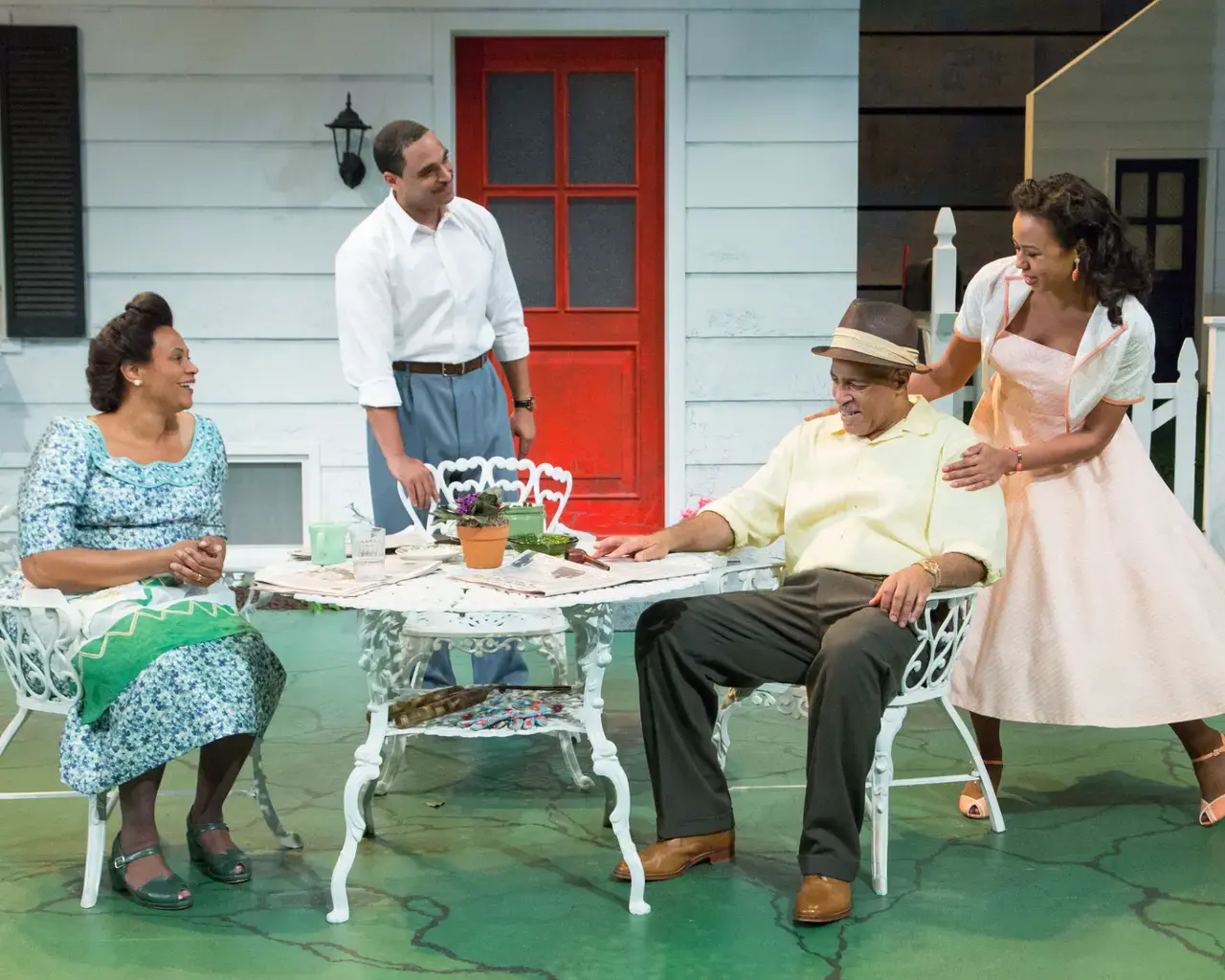 Melanye Finister, Ruffin Prentiss, Michael Genet, and Margaret Ivey in All My Sons&nbsp;(2015). Photo by Mark Garvin.