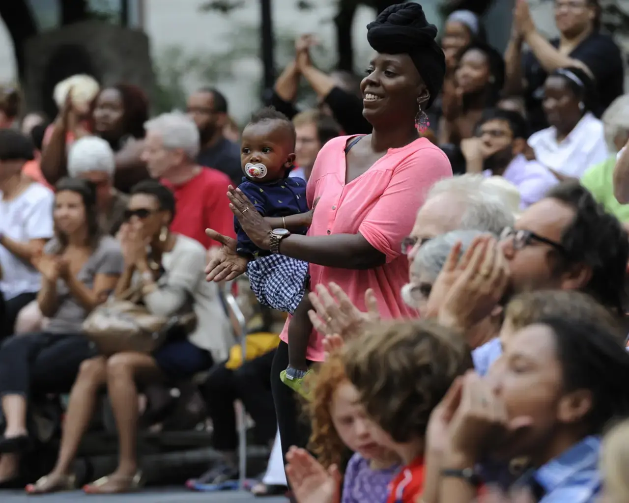 A diverse and engaged audience gathers for a Philly ReACTS event at City Hall. Photo by Michael Perez, courtesy of First Person Arts.