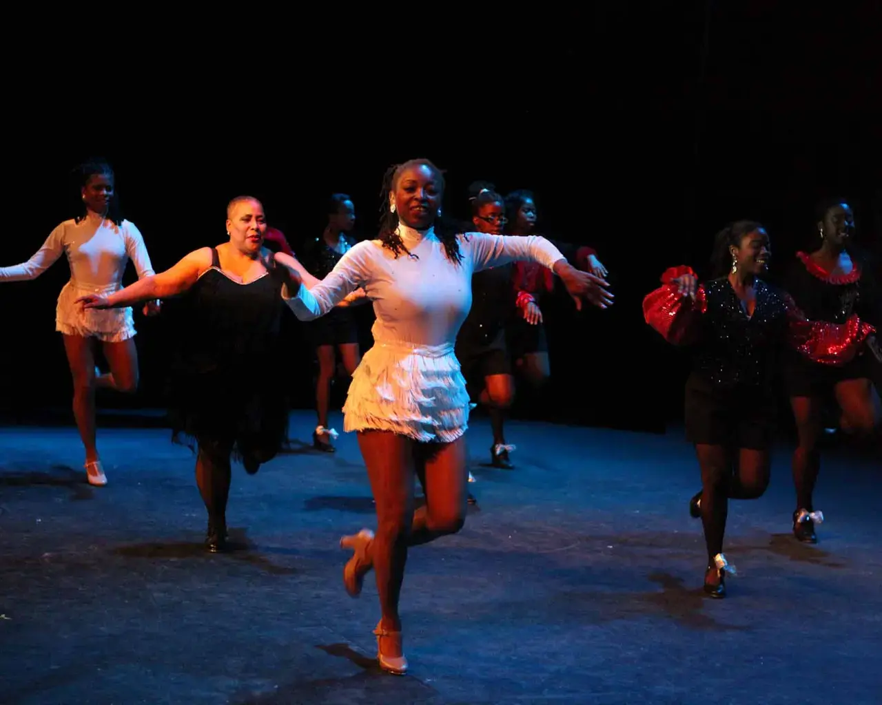 Karen Callaway Williams, Jaye Allison, Delphine T. Mantz, Jilisa McCullough, Crystal Johnson, Tamica Boyce, Britney Davis, Kashmir Williams, and Ashley Bridgewater performing For Dancers Only. Photo by M. Enbion Oh.