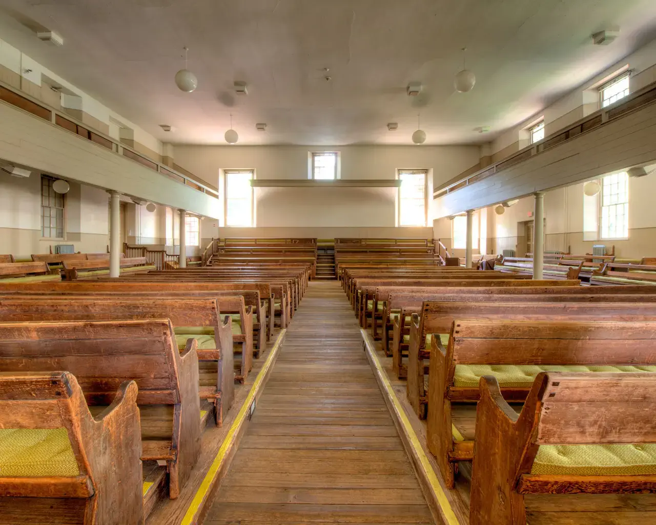 The historic worship space known as the West Room is little changed after more than two centuries of continuous use. Photo by Brian Kutner.