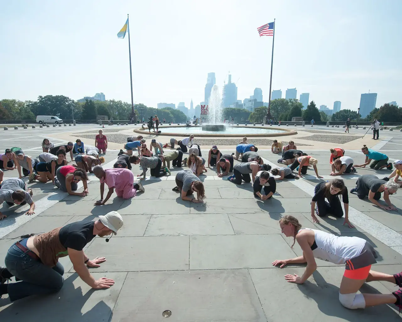 Boris Charmatz leading a community workshop at the Philadelphia Museum of Art. Photo by JJ Tiziou.