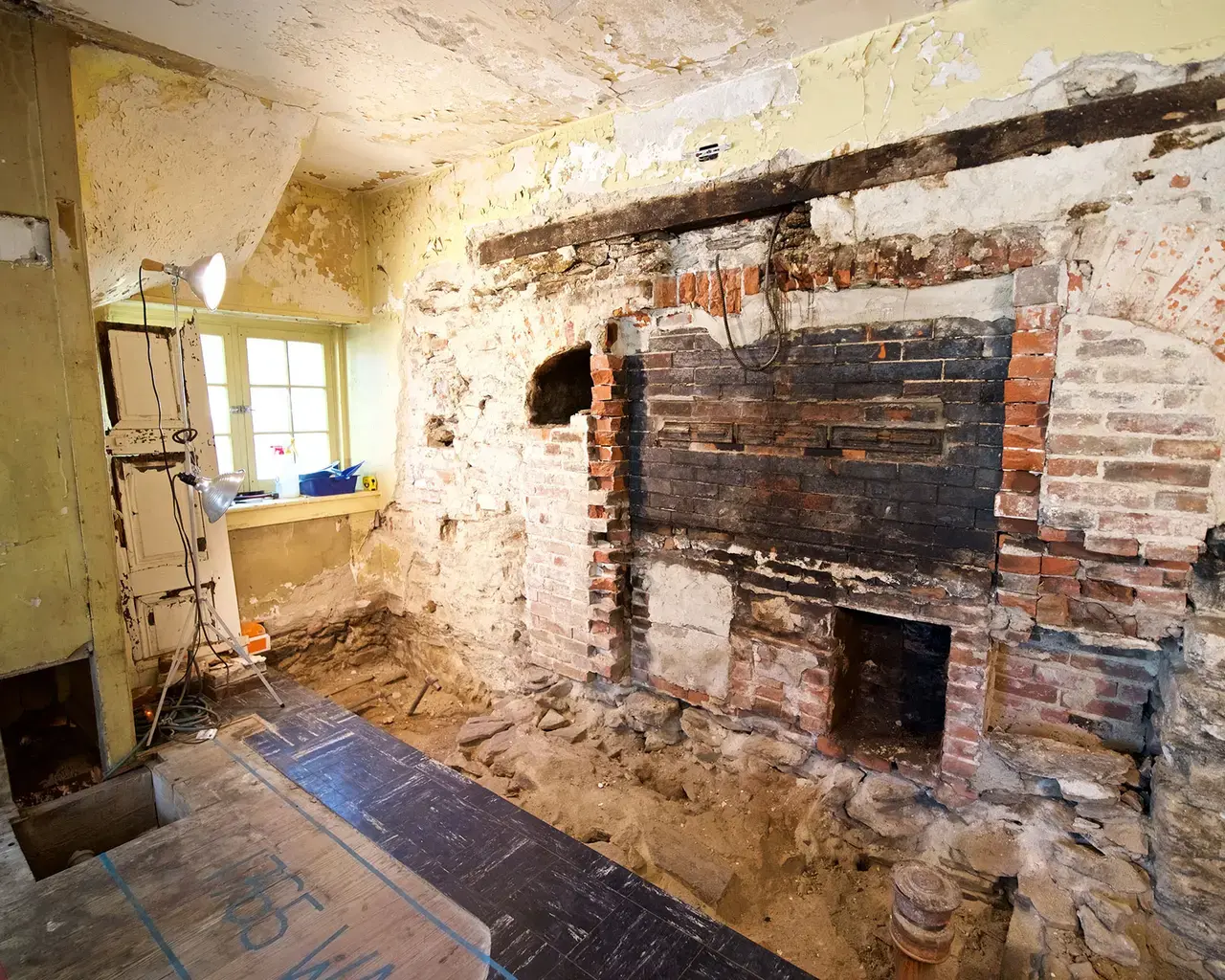 Architectural archaeology of Cliveden&rsquo;s historic 1767 kitchen. Photo courtesy of Cliveden of the National Trust.