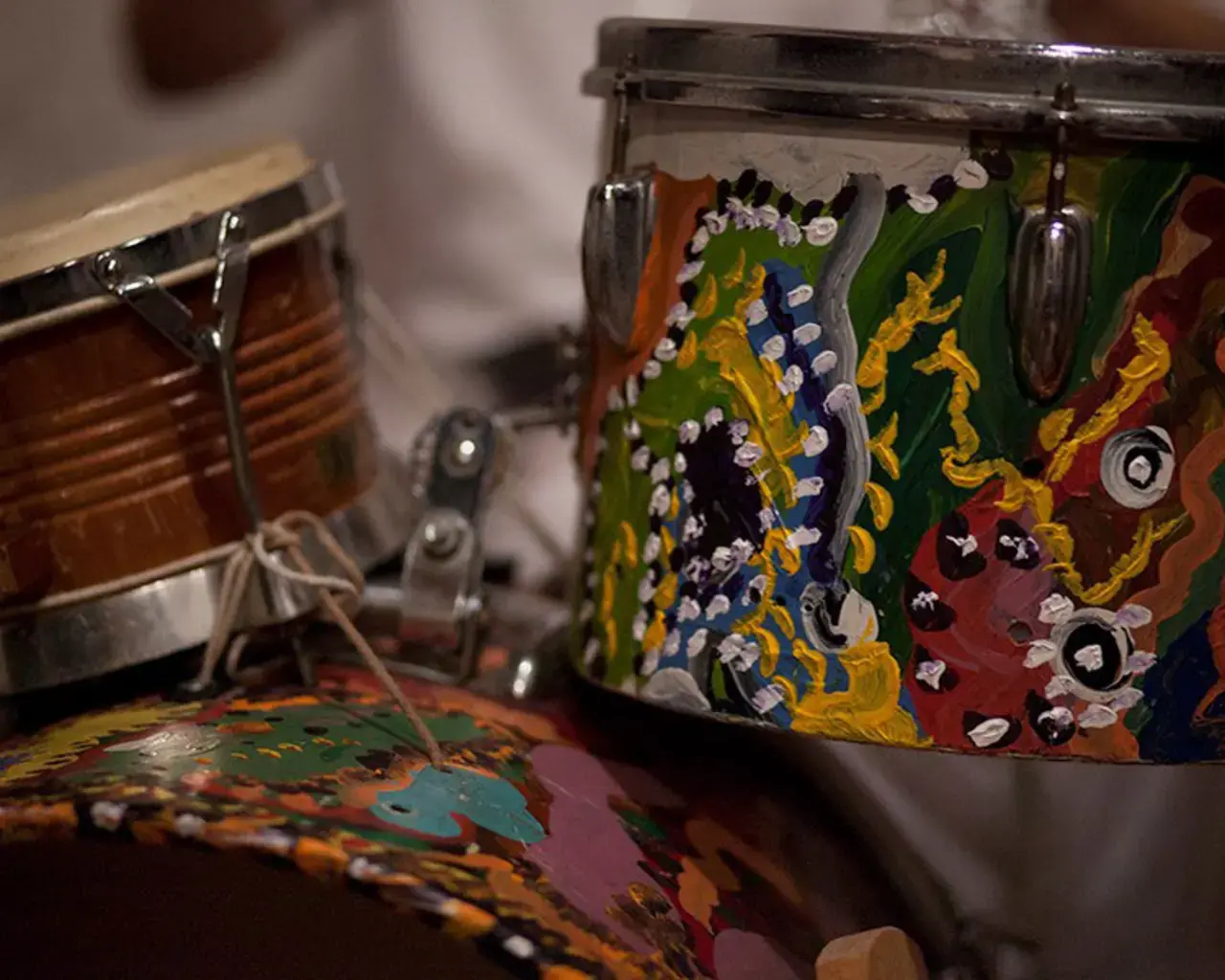 Ars Nova Workshop, Milford Graves’ hand painted drum kit. Photo courtesy of Ars Nova Workshop.