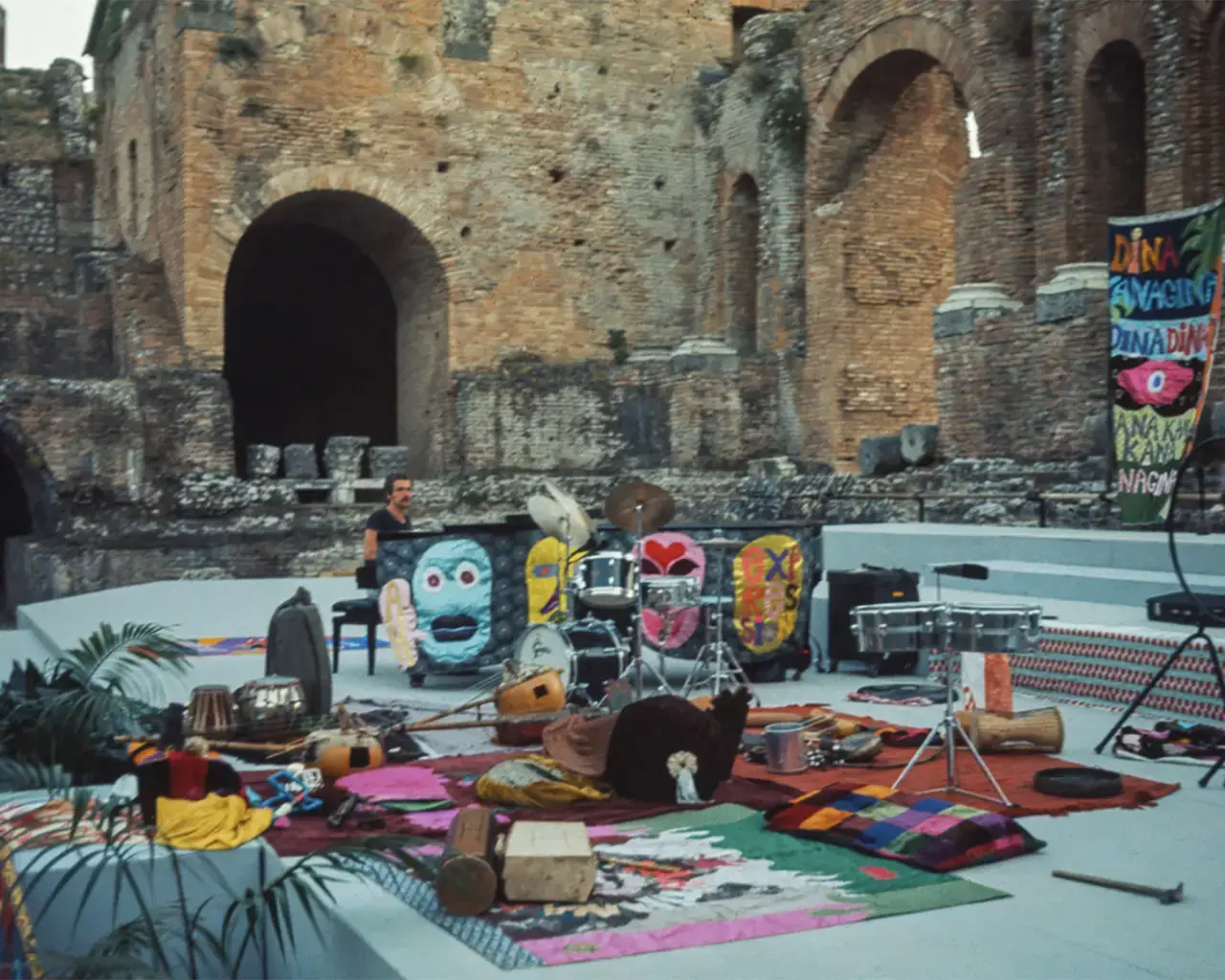 Moki Cherry, set created for a performance of the Organic Music Society, a troupe of artists convened by Don and Moki Cherry, mid-70s, Italy. Photo courtesy of Ars Nova Workshop.