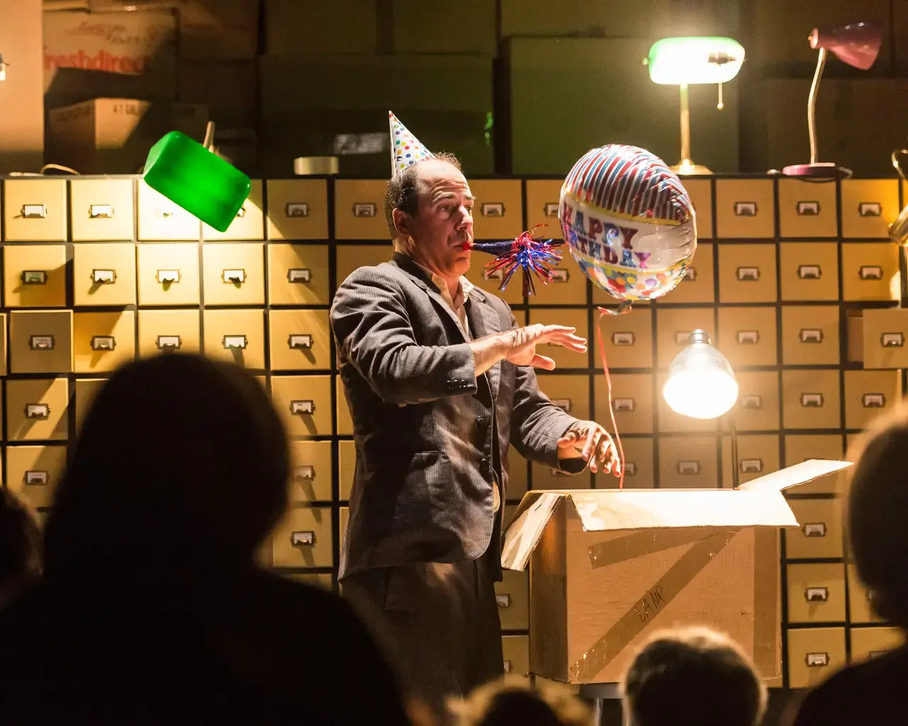 Geoff Sobelle in The Object Lesson&nbsp;at the Kirk Douglas Theatre. Photo by Craig Schwartz, courtesy of Center Theatre Group.