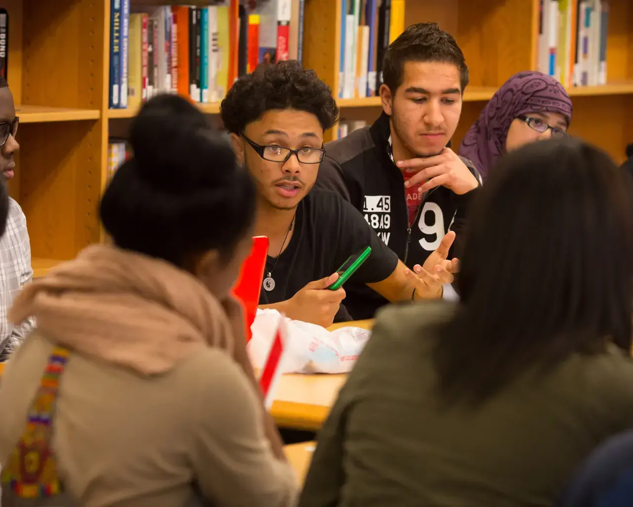 Science Leadership Academy students debate during the opening round of Conflicts in Chemistry: The Case of Plastics. Photo by Conrad Erb, courtesy of the Chemical Heritage Foundation.