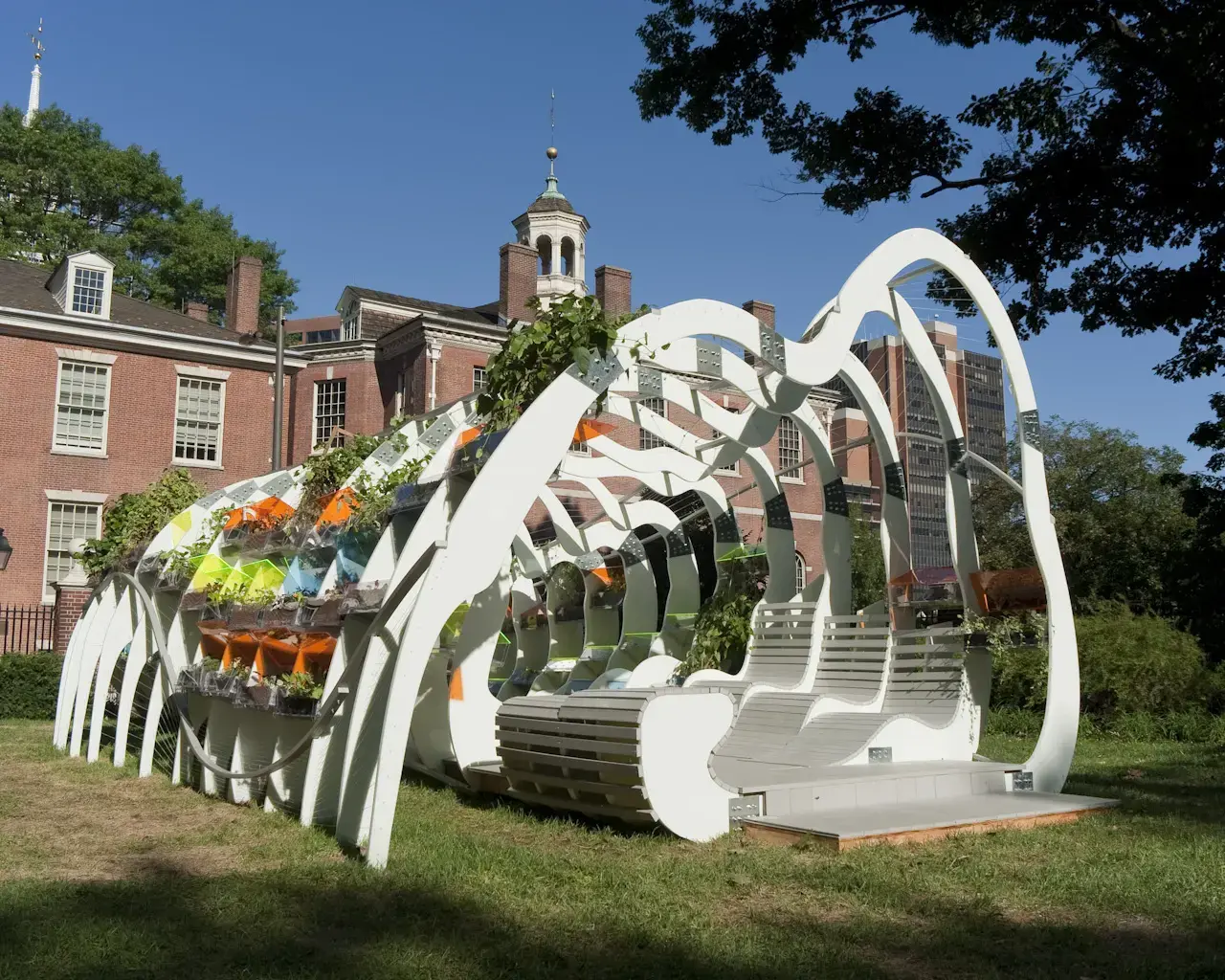 The Greenhouse Projects&nbsp;installation at the American Philosophical Society Museum, designed by architect and 2010 Pew Fellow Jenny Sabin. Photo courtesy of the American Philosophical Society Museum.