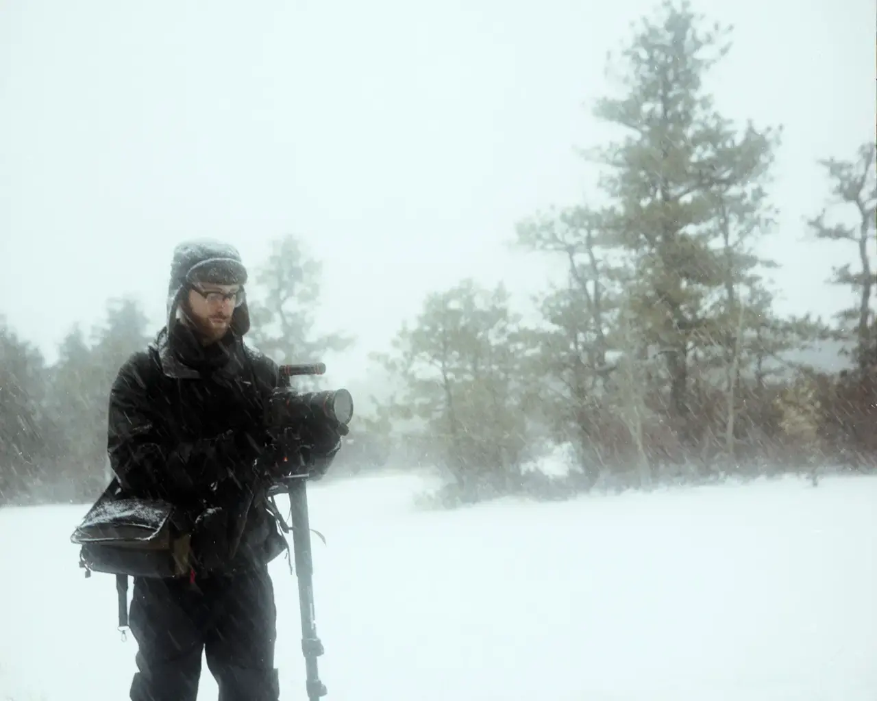 David Scott Kessler filming The Pine Barrens, 2015, on location in the Great Swamp, Wharton State Forest. Photo by John Pettit.