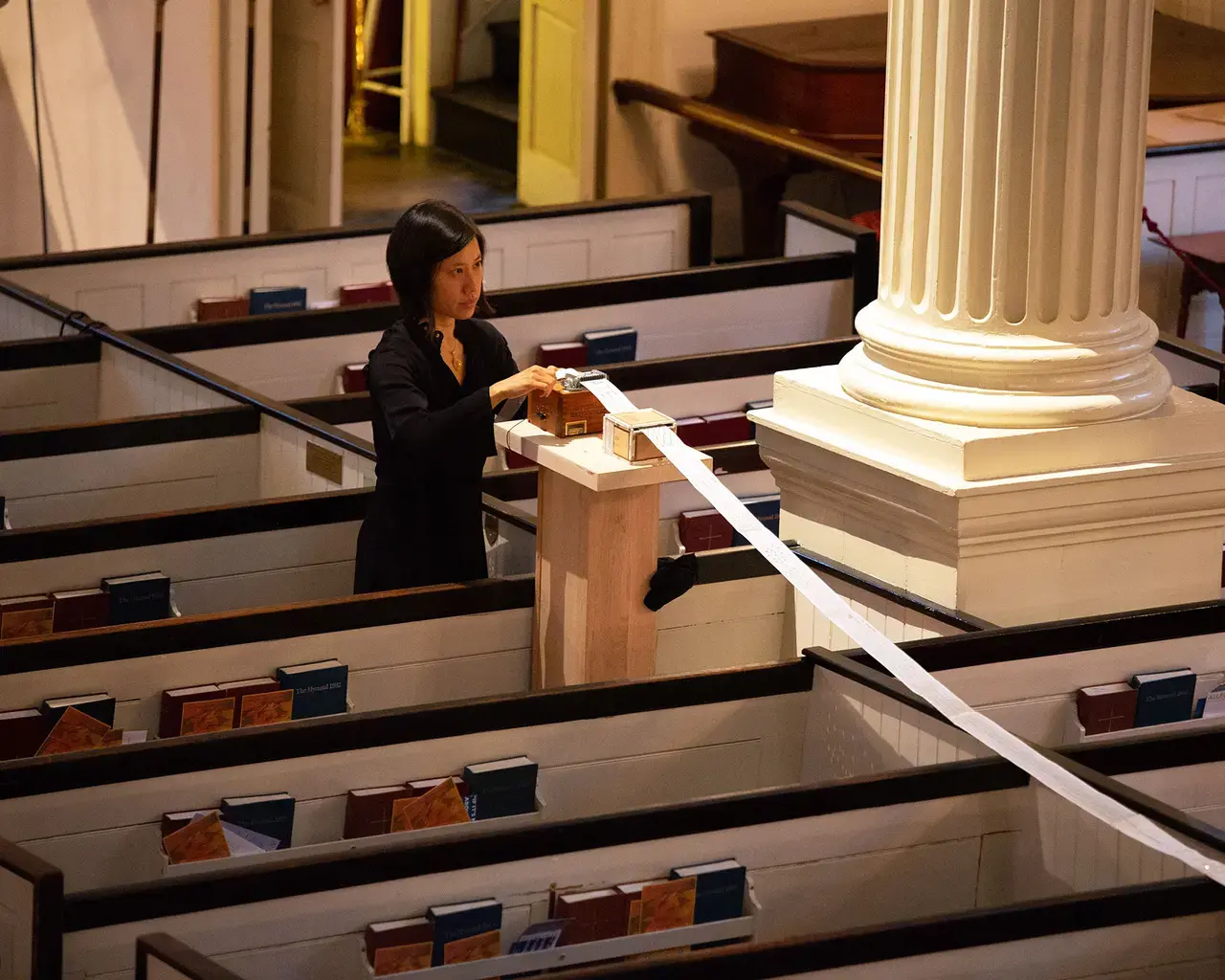 Composer Phyllis Chen of International Contemporary Ensemble performs at the world premiere of In Plain Air at Christ Church, September 2018. Photo by Plate 3 Photography.