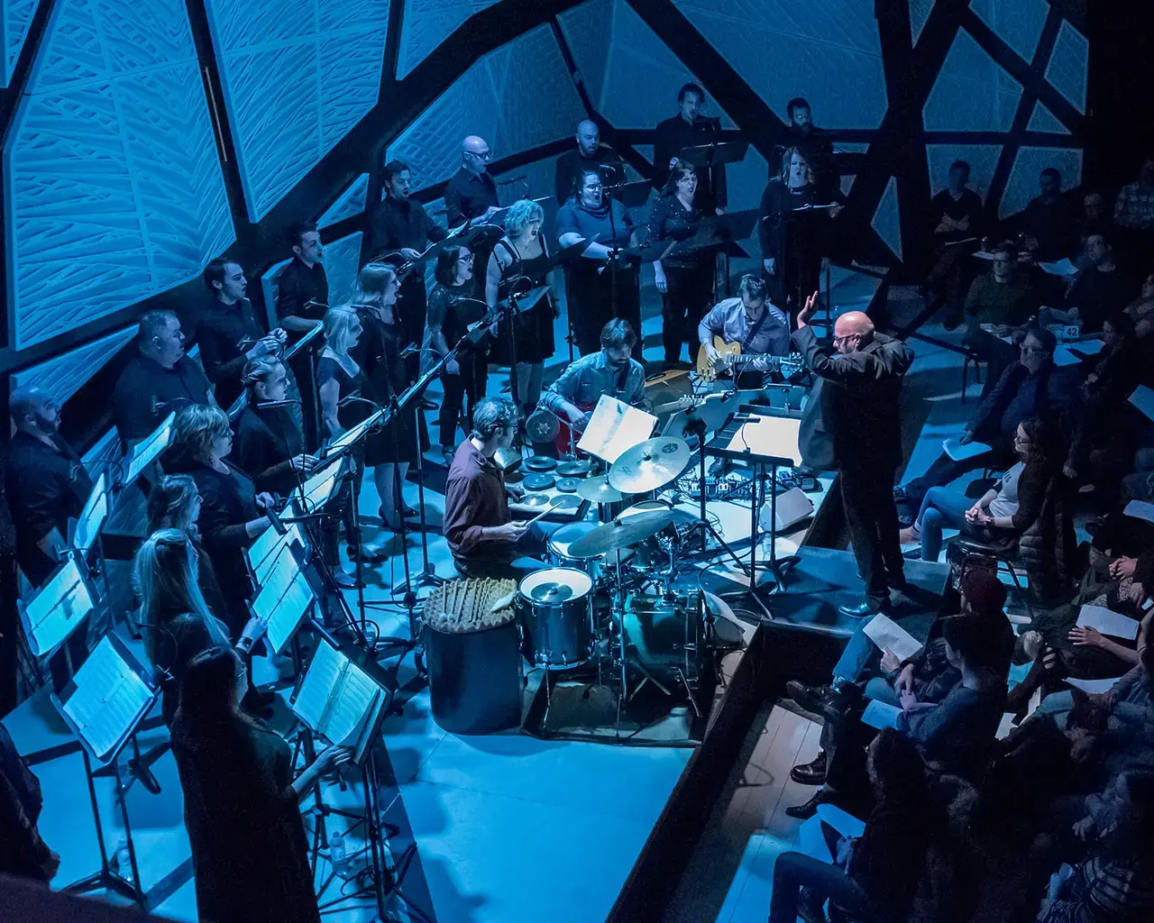 The Crossing performs Ted Hearne&#39;s Sound from the Bench at National Sawdust. Photo by Jill Steinberg.