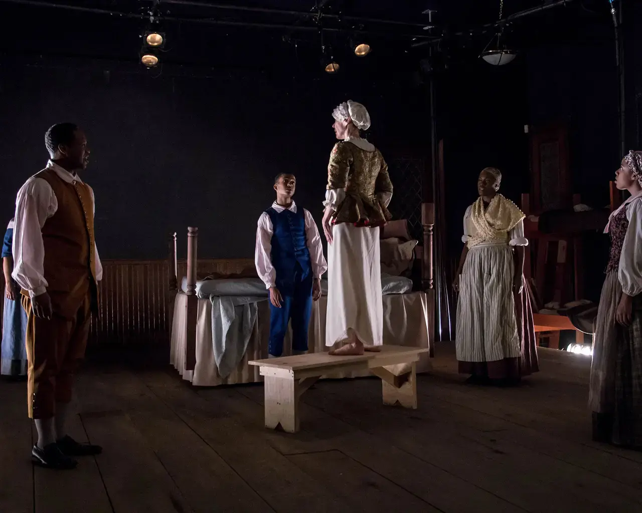 Production photo of James Ijames&rsquo; The Most Spectacularly Lamentable Trial of Miz Martha Washington&nbsp;at Flashpoint Theatre Company, 2014. Photo by Ian Paul Guzzone.