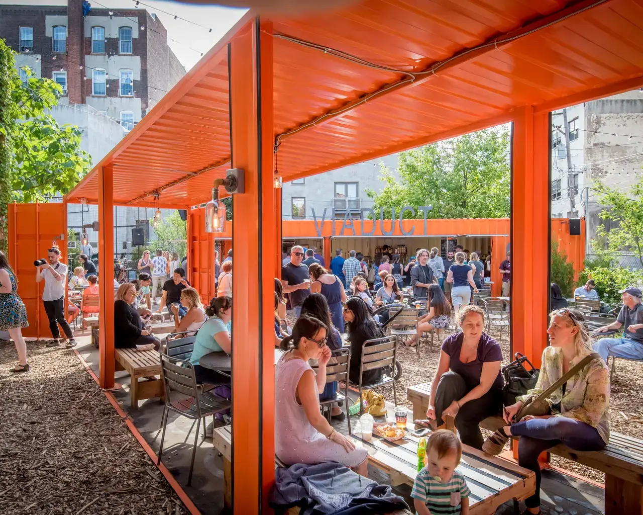 A view of the PHS Pop Up Garden at the Viaduct Rail Park with the Reading Viaduct to left. Photo by Rob Cardillo.