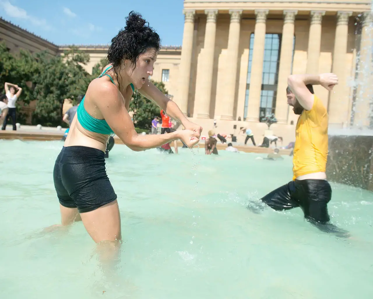 Philadelphia community and professional dancers performing Boris Charmatz&rsquo; Levée des conflits at the Philadelphia Museum of Art, 2016. Photo by JJ Tiziou.