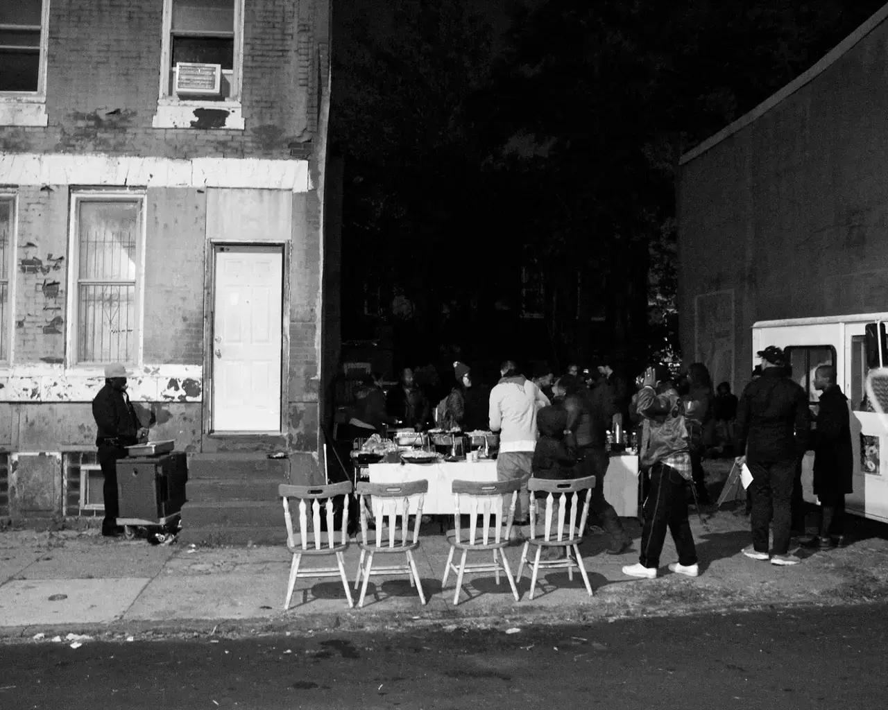 A Lot More Historical, an oral history and memory mapping block party to share memories and consider ideas for History Truck&#39;s 2015 exhibition, presented in collaboration with Temple University&#39;s Center for Public History, the Free Breakfast Program collective, artists Theodore A. Harris and Tim Portlock, and the neighbors of North 13th Street and Cumberland Street in North Philadelphia. Photo by Jill Saull.