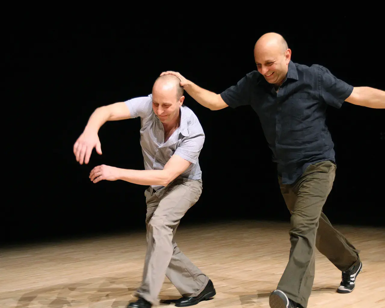Quiet Dance. Photo by Alastair Muir. Pictured, from left to right: Jonathan Burrows, Matteo Fargion.