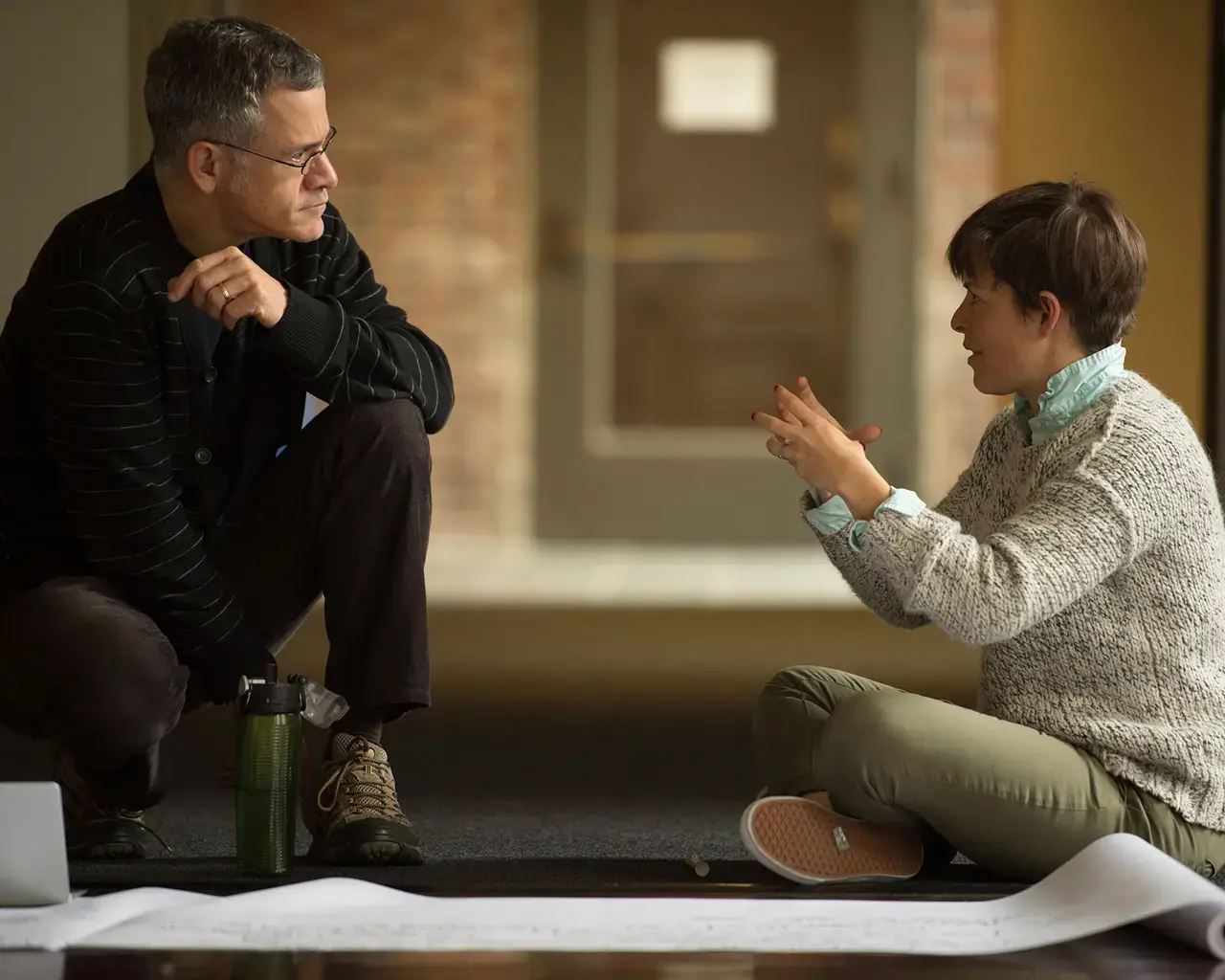 David Bradley and Suli Holum, playwrights for A Fierce Kind of Love, at a rehearsal. Courtesy of Temple University&#39;s Institute on Disabilities.