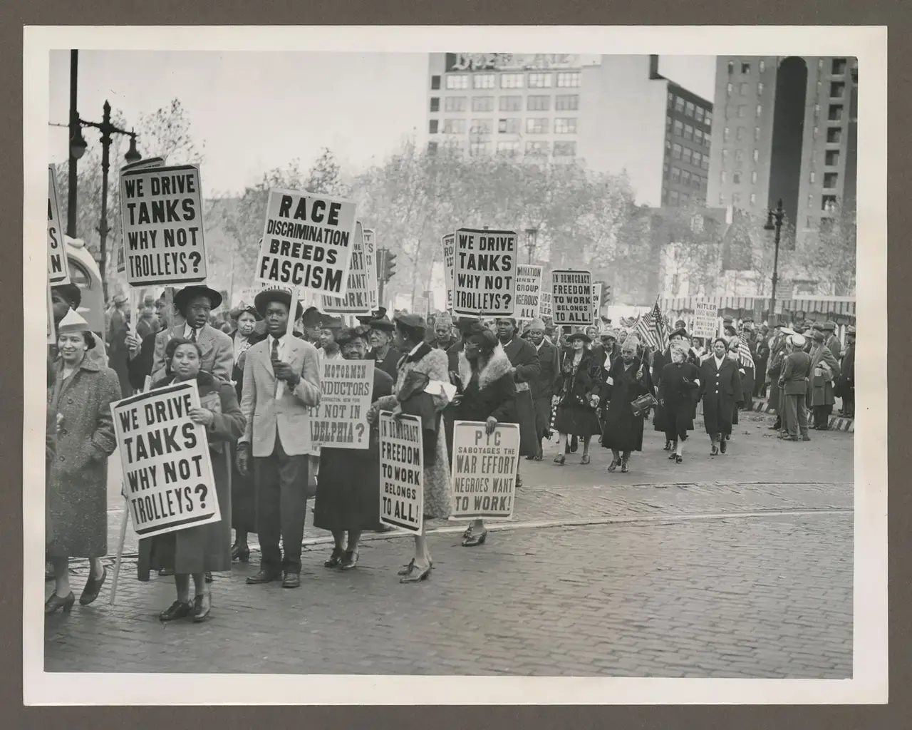 Photo of a 1943 protest against the Philadelphia Transportation Company. Courtesy of The Historical Society of Philadelphia.