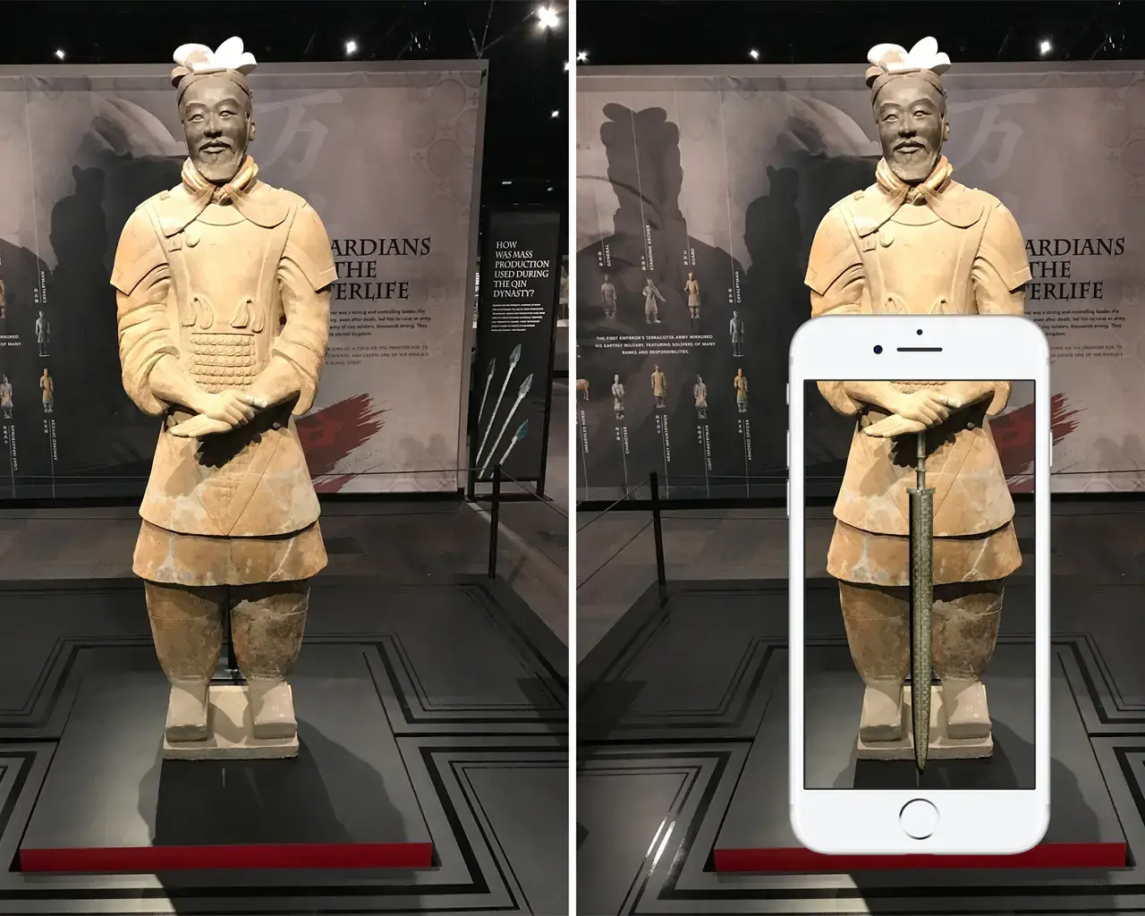 Terracotta Warriors of the First Emperor, mobile app with augmented reality. Photo by Lendl Tellington, courtesy of The Franklin Institute.