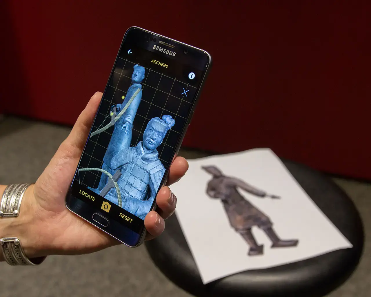 Terracotta Warriors of the First Emperor, mobile app with augmented reality. Photo by Lendl Tellington, courtesy of The Franklin Institute.