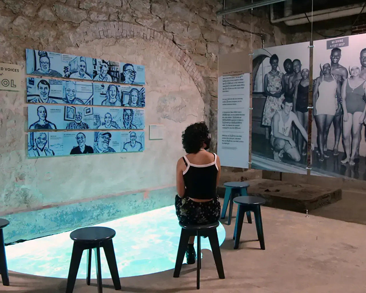 POOL: A Social History of Segregation, installation view, 2022, Fairmount Water Works. Photo by GreenTreks, courtesy of the Fairmount Water Works Interpretive Center.