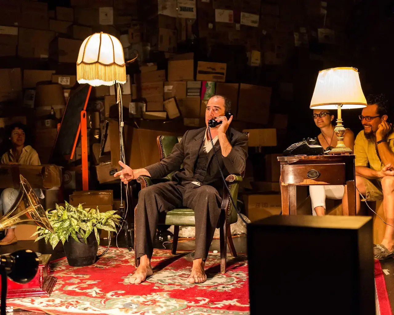 Geoff Sobelle in The Object Lesson&nbsp;at the Kirk Douglas Theatre. Photo by Craig Schwartz, courtesy of Center Theatre Group.