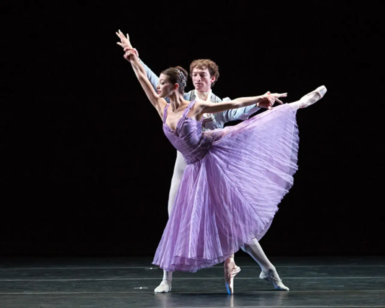 Pennsylvania Ballet soloist Lillian Di Piazza and principal dancer Zachary Hench in Jerome Robbins&rsquo; In the Night. Photo by Alexander Iziliaev.