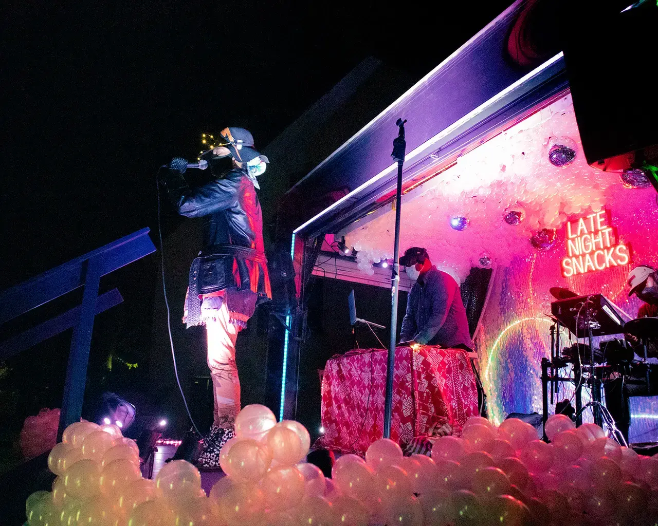 Pew Fellow Ursula Rucker, DJ Junior a.k.a. Dr. Bruce Campbell Jr., and drummer Jordan McCree perform in Vernon Park for the Beardmobile Love Tour, 2021. Photo by Jen Cleary.