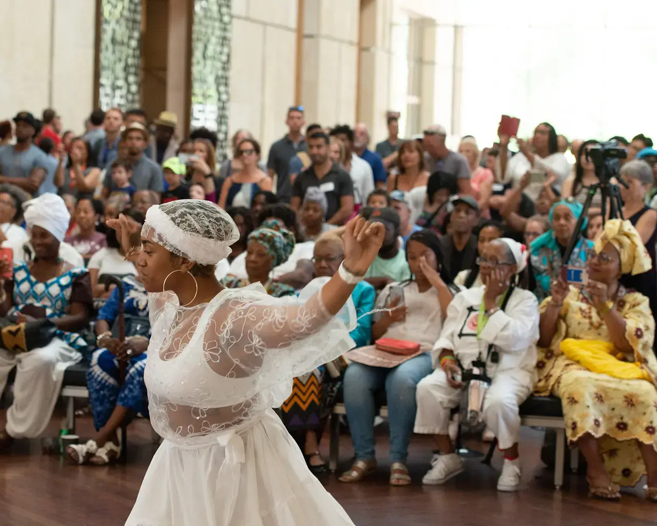 Modupúe | Ibaye: The Philadelphia Yoruba Performance Project media archive exhibition, presented by Intercultural Journeys, 2019. Photo by Johanna Austin.