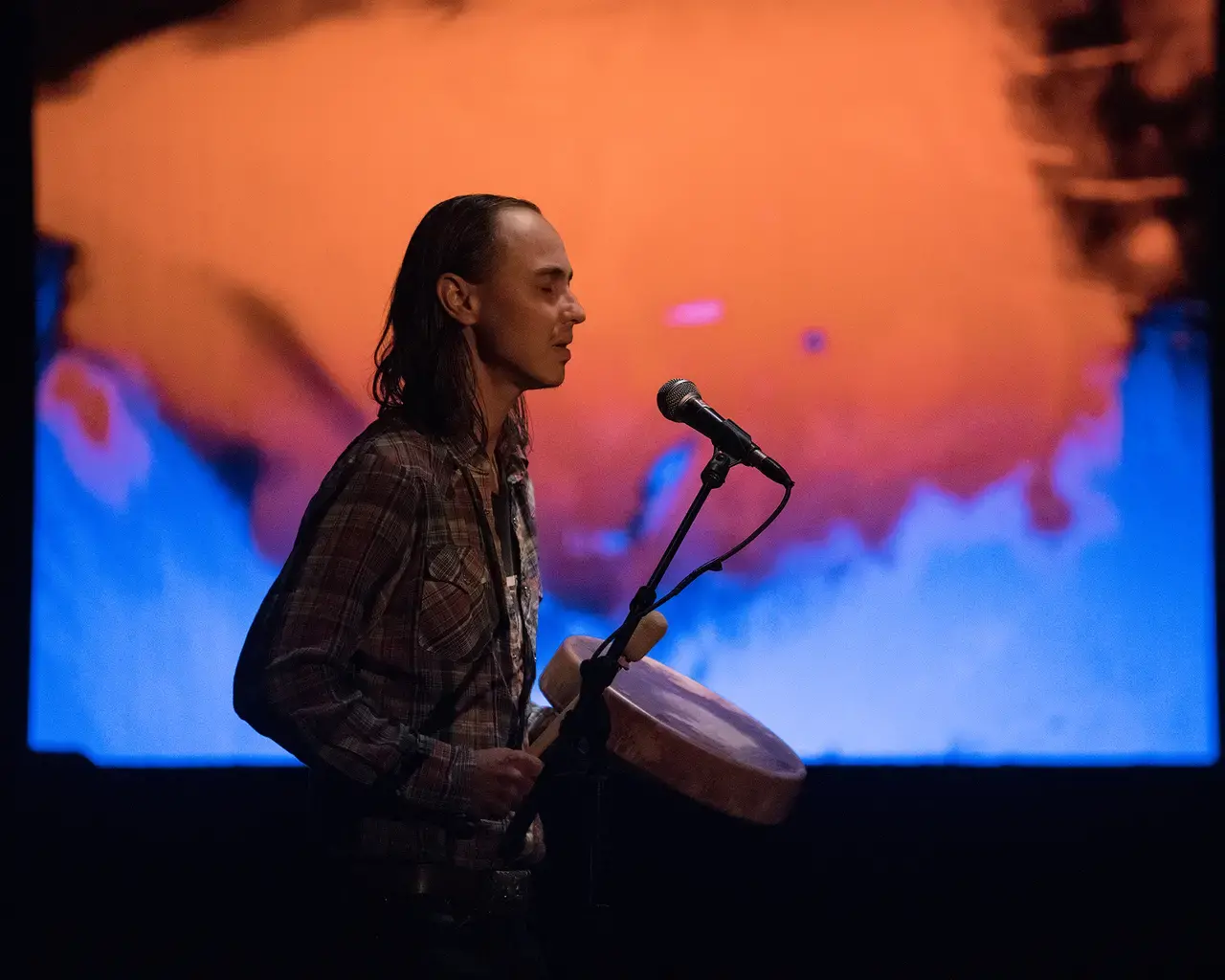 Pew Fellow Julian Talamantez Brolaski performing at the Montalvo Arts Center, Saratoga, California. Photo by Bahara Emami.