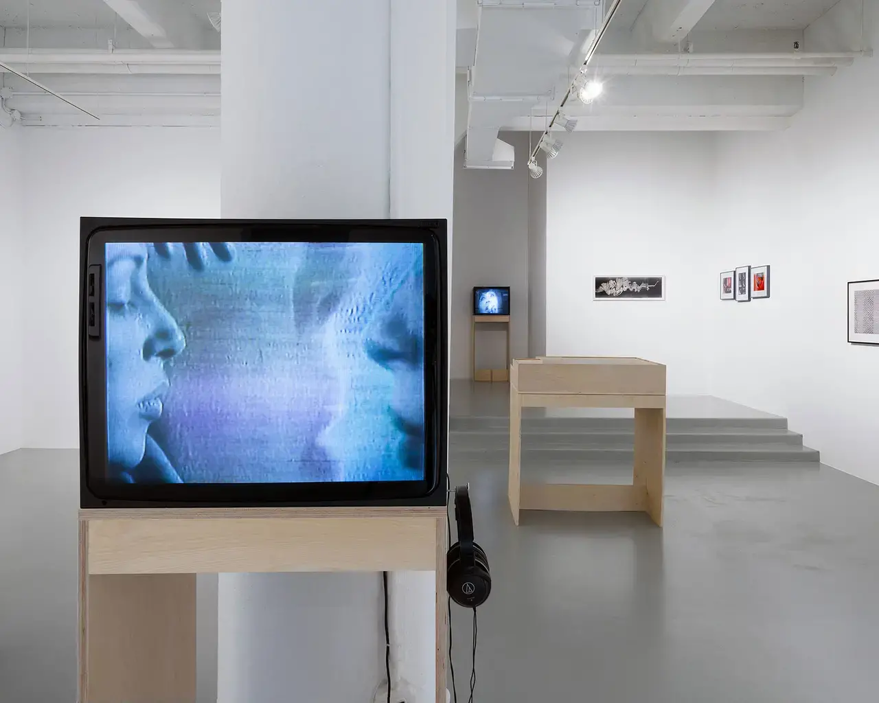 Making/Breaking the Binary: Women, Art &amp; Technology (1968-85), 2017, installation view, Rosenwald-Wolf Gallery. Pictured (L to R): Howardena Pindell, Lynda Benglis, Shigeko Kubota, Pati Hill, Mary Ross, Beryl Korot. Photo by Studio LHOOQ, courtesy of Kelsey Halliday Johnson.