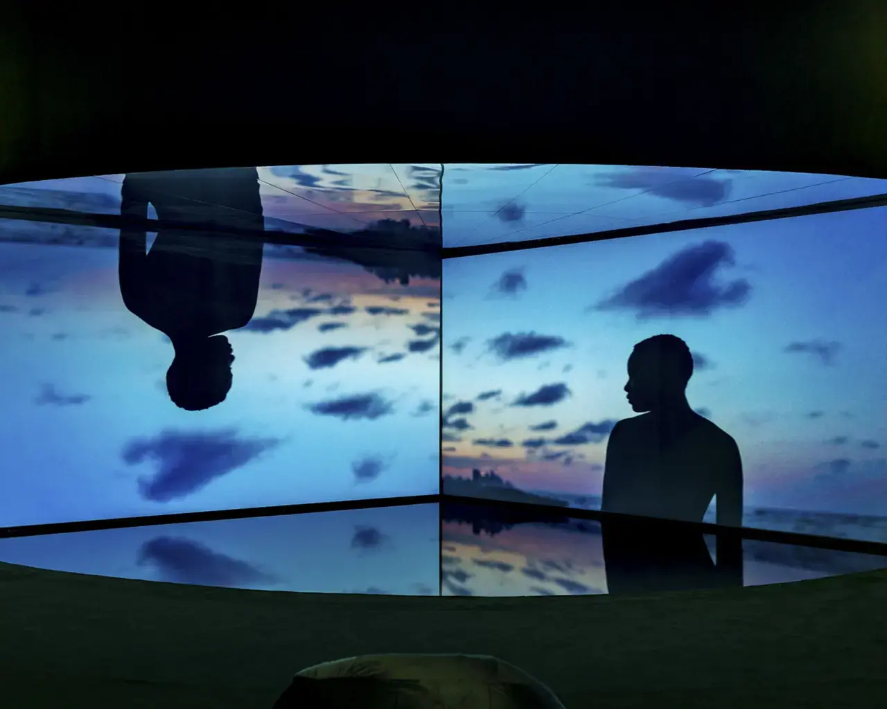 Terence Nance, Swimming In Your Skin Again, 2015; video, two-channel projection, water, mirror, plants, sound system, installation view at the Institute of Contemporary Art, Philadelphia, PA. Photo by Constance Mensh.&nbsp;