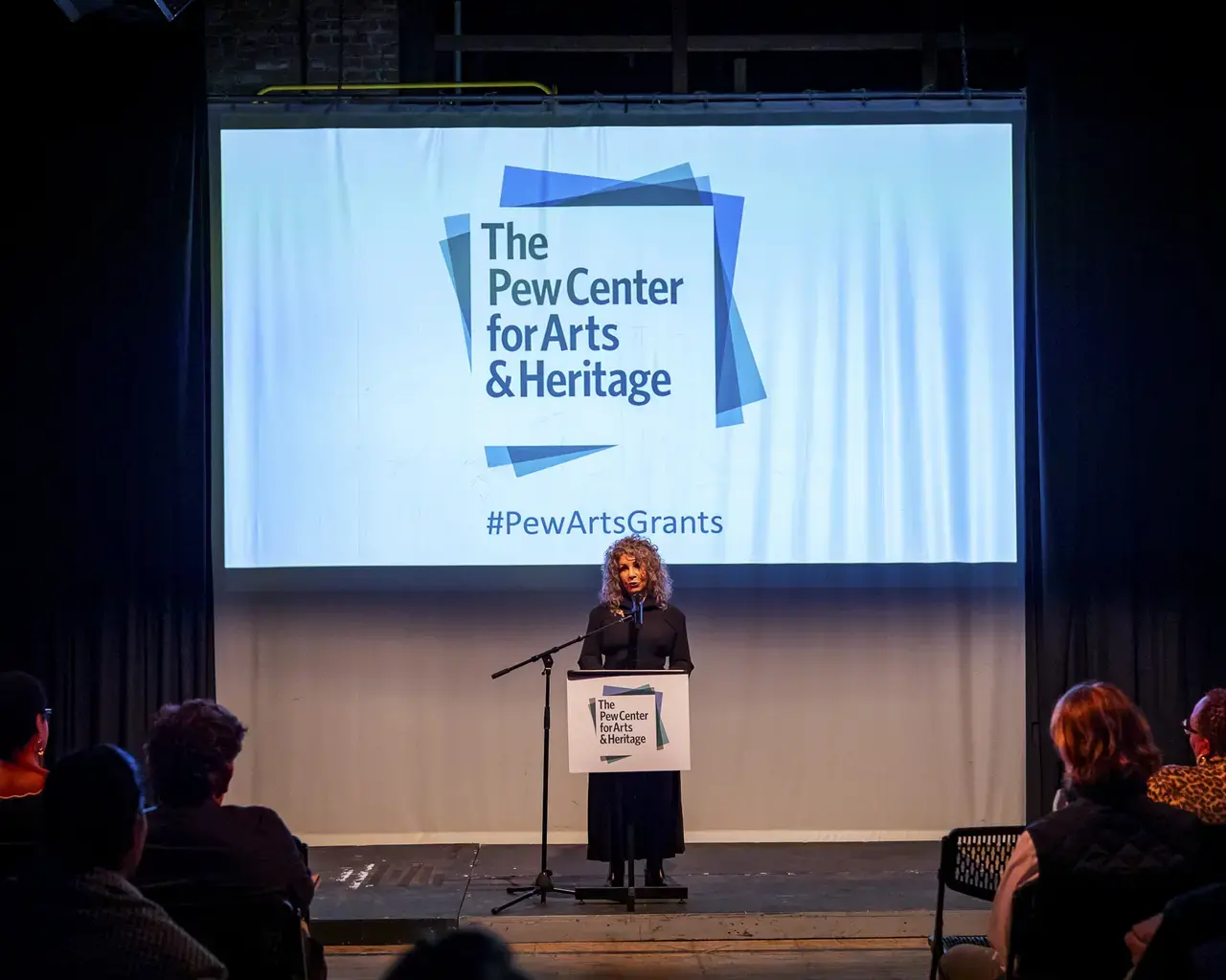 Paula Marincola (Executive Director, The Pew Center for Arts &amp; Heritage) addresses the Center's 2023 grantees. Photo by Ashley Smith, Wide Eyed Studios.