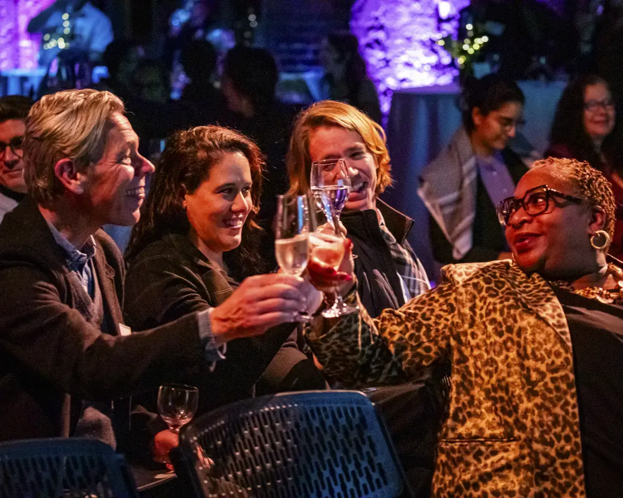 Left to right: Glenn Holsten (1997 Pew Fellow and filmmaker), &nbsp;Taibi Magar (Co-Artistic Director, Philadelphia Theatre Company), Tyler Dobrowsky (Co-Artistic Director, Philadelphia Theatre Company), and Donna Frisby-Greenwood (Senior Vice President, The Pew Charitable Trusts). Photo by Ashley Smith, Wide Eyed Studios.