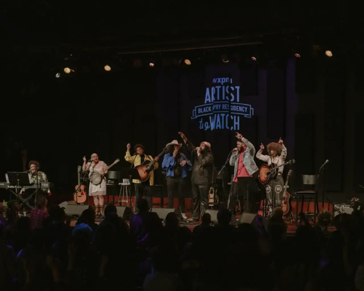 WXPN’s Black Opry Residency Showcase featuring (l to r) Grace Givertz, Denitia, Kentucky Gentlemen’s Brandon and Derek Campbell, Tylar Bryant, and Samantha Rise. Photo by Senia Lopez for WXPN.