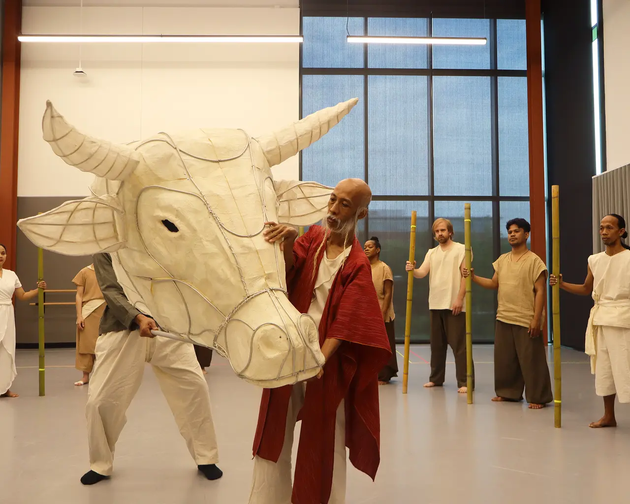 EgoPo Classic Theater, rehearsal for Ramayana&nbsp;with Papermoon Puppet Theatre and Kalanari Theatre Movement, 2023, Java, Indonesia. Photo courtesy of EgoPo.&nbsp;
