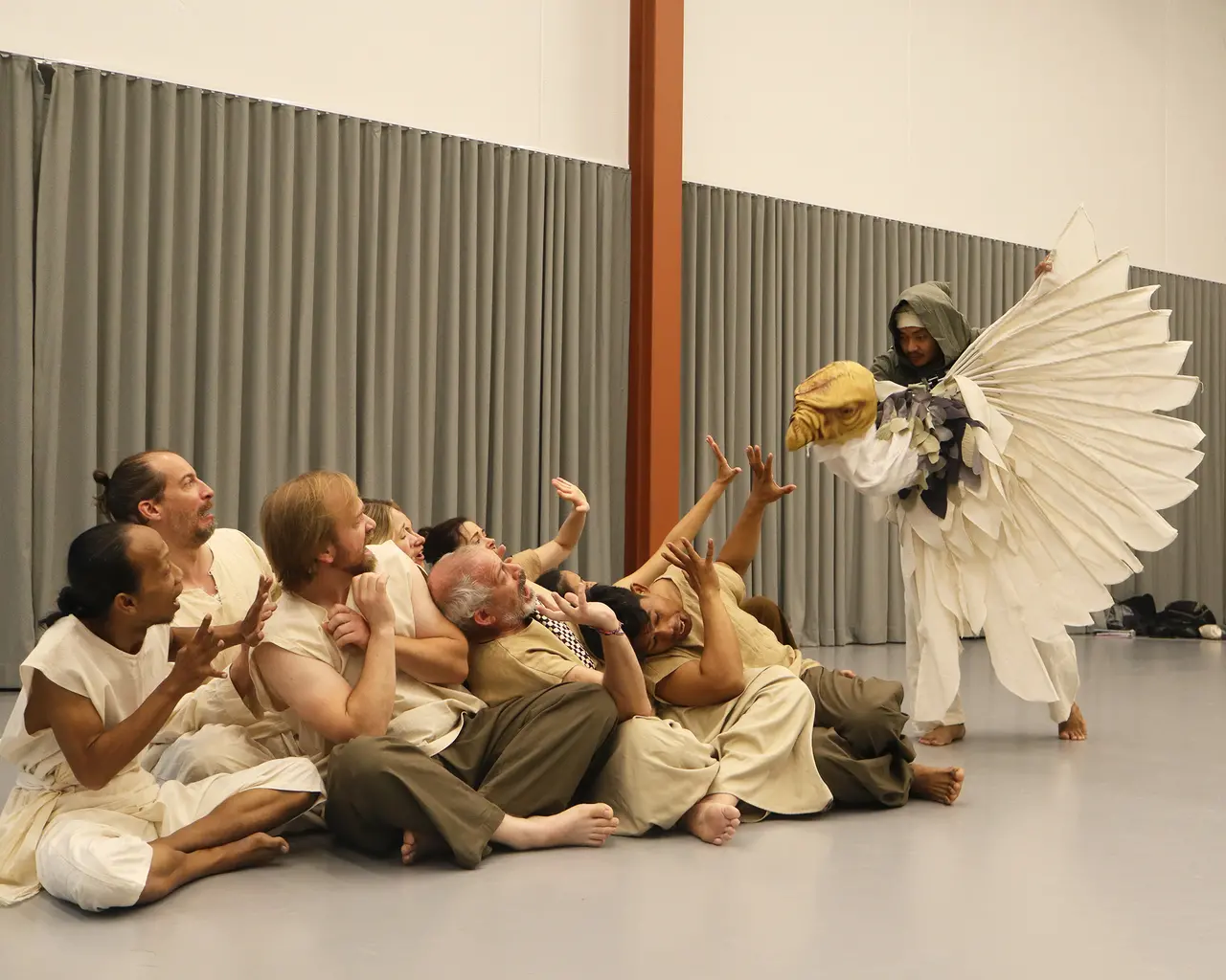 EgoPo Classic Theater, rehearsal for Ramayana&nbsp;with Papermoon Puppet Theatre and Kalanari Theatre Movement, 2023, Java, Indonesia. Photo courtesy of EgoPo.&nbsp;