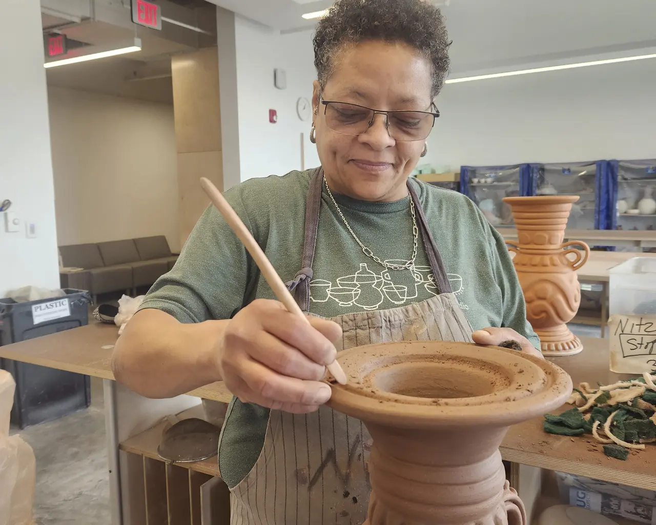 Ceramic artist Nitza Walesca Sierra, leader of the We Here community tile-making workshops. Photo courtesy of Mural Arts.