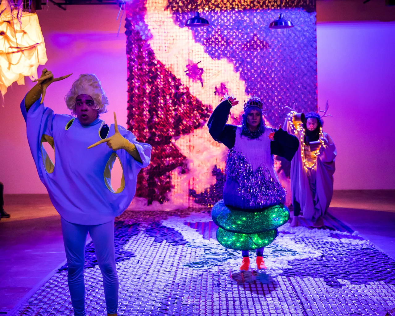 Anthony Martinez-Briggs, Izzy Sazak, and eppchez yo-sí yes in Other Orbits, directed by Pew Fellow Rebecca Wright, Applied Mechanics, 2023. Photo by Ashley Smith, Wide Eyed Studios.