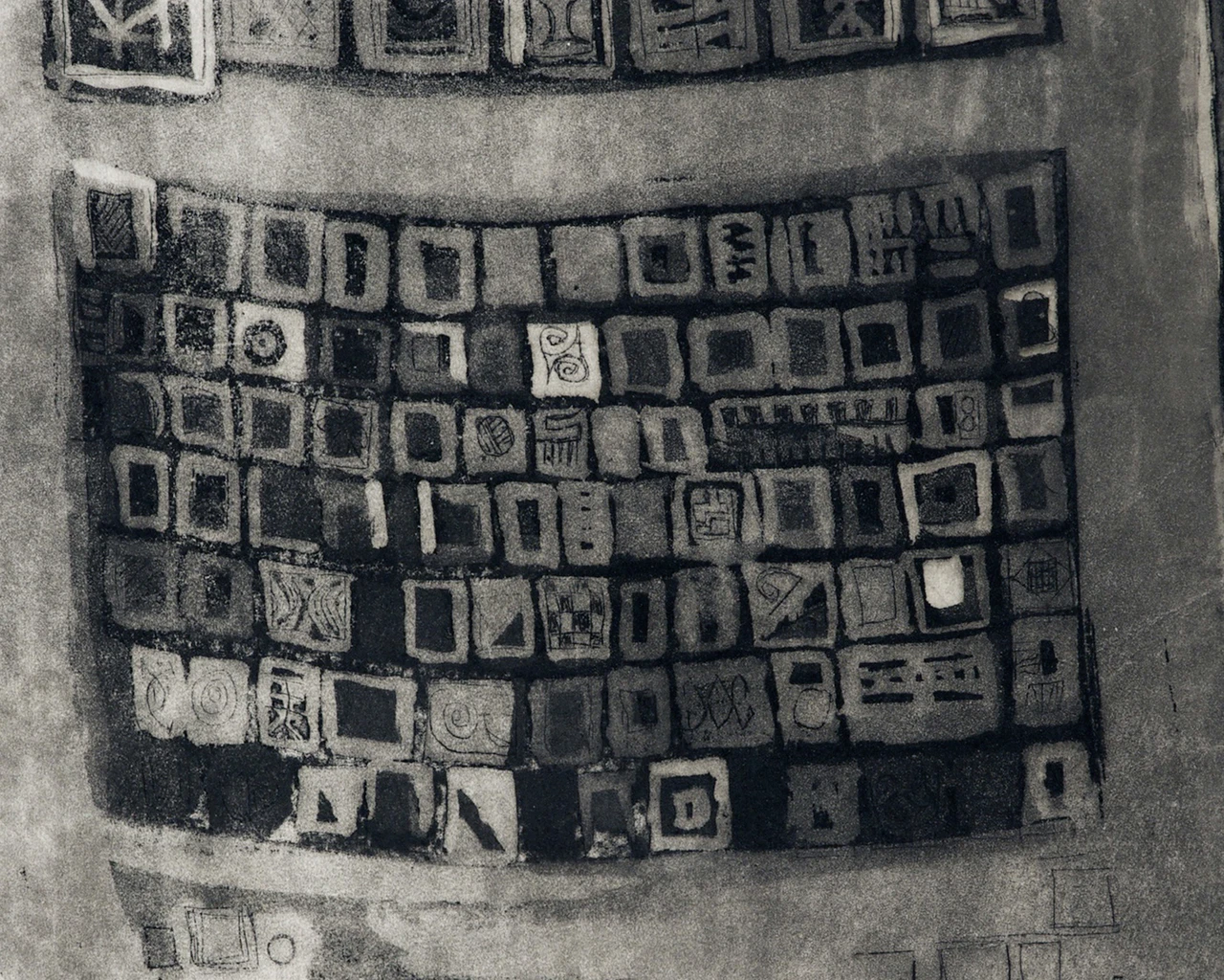 El Anatsui, When I last wrote to you...II, 1986, aquatint on paper, 19 1/2" x 15 1/8." Edition of 8. Collection of El Anatsui, courtesy of the artist and Jack Shainman Gallery, New York.