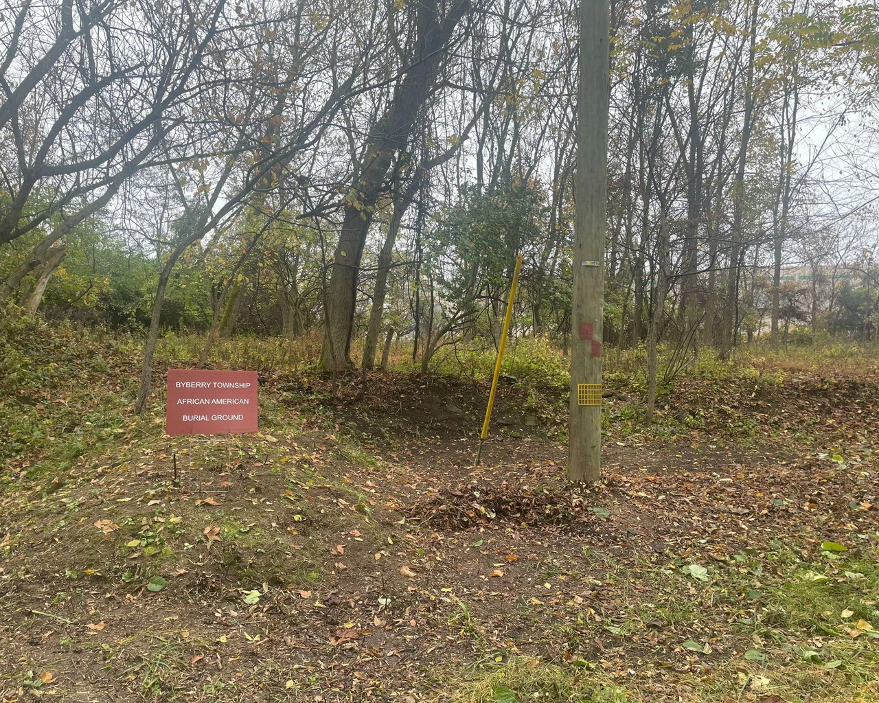 Site of the Byberry Township African American Burial Ground established by Byberry Friends Meeting in 1780 for enslaved and free Black people. Photo taken in 2023, courtesy of the Preservation Alliance.&nbsp;