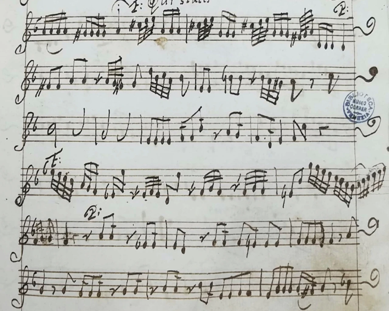 Violin manuscript pages of Ecce nunc&nbsp;by Agata. Image courtesy of Tempesta di Mare.