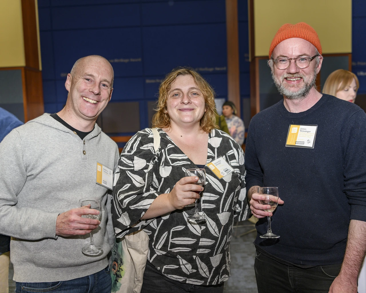 Matthew Callinan (Associate Director, Cantor Fitzgerald Gallery, Haverford College), Samantha Mitchell (Exhibitions Manager, Center for Creative Works), and James Weissinger (Associate Director, Hurford Center for the Arts and Humanities, Haverford College). Photo by Constance Mensh.