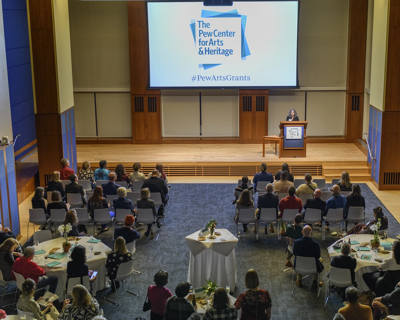 Paula Marincola (Executive Director, The Pew Center for Arts &amp; Heritage) addresses the Center’s 2024 grantees. Photo by Constance Mensh.&nbsp;