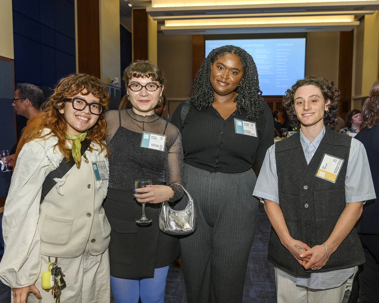 Alfiatul Nurdin (Program Assistant, The Pew Center for Arts & Heritage), Bailey Dodds (Grants Administrator, The Pew Center for Arts & Heritage), Jordan Garlic (Program Assistant, The Pew Center for Arts & Heritage), and Ilya Blender (Exhibitions and Art Programs Manager, Schuylkill Center for Environmental Education). Photo by Constance Mensh.