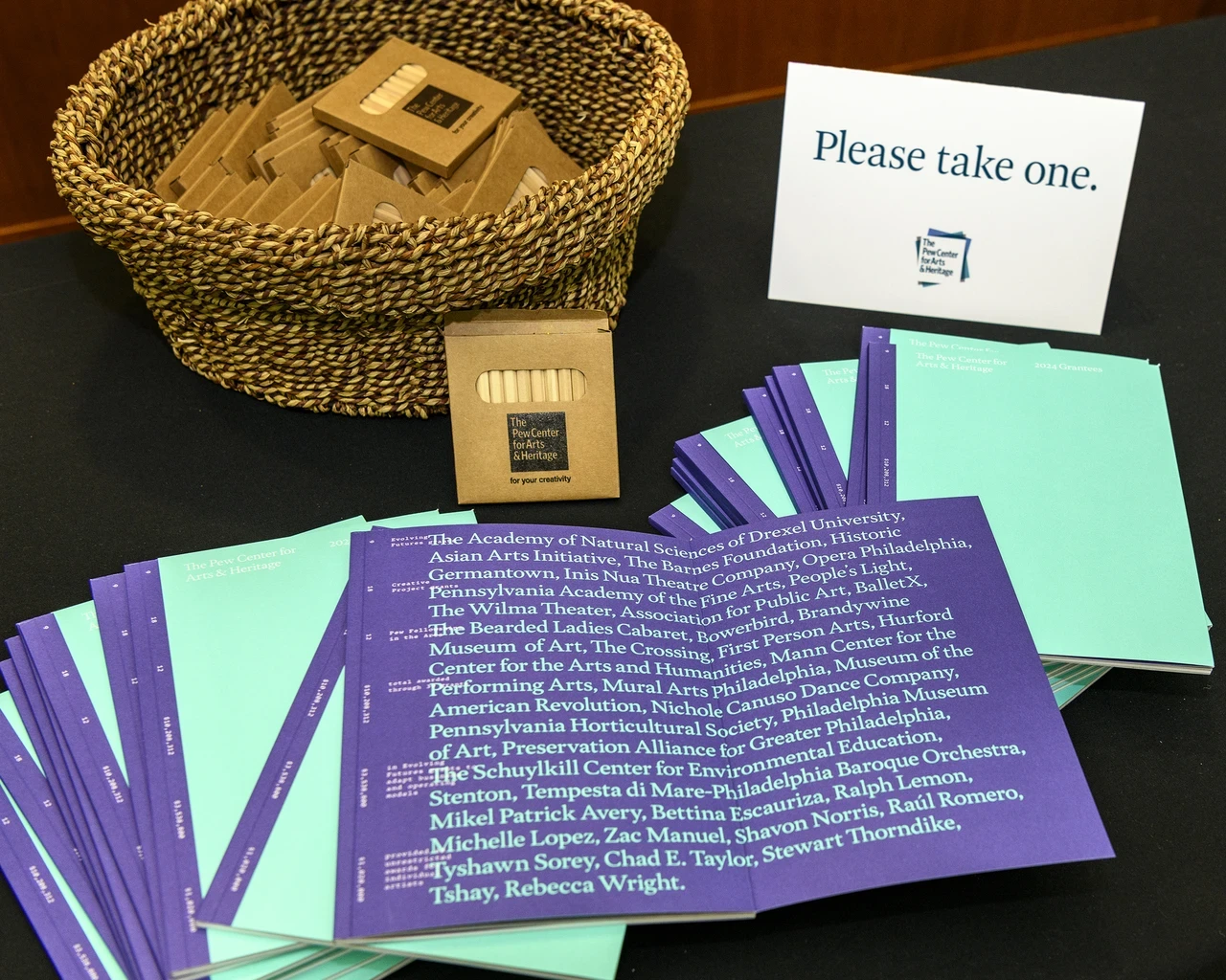 The Pew Center for Arts &amp; Heritage 2024 Grantee Celebration Booklets. Photo by Constance Mensh.